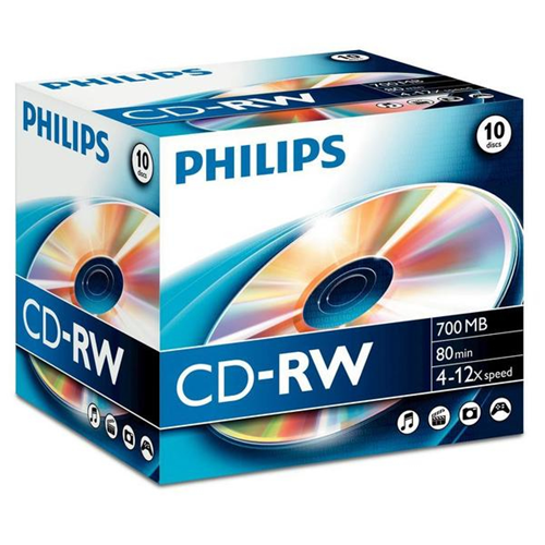 PHILIPS PHOR801012JC CD-RW JEWEL BOX HIGH SPEED 4-12X 700MB CONF.10PZ